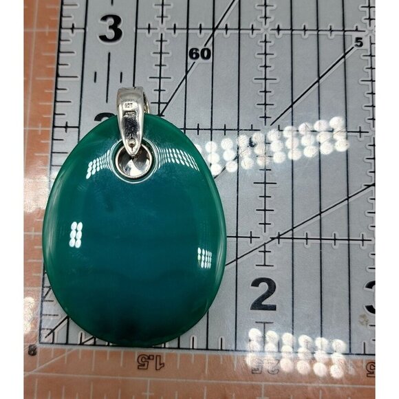 ATR Sterling Silver Green Onyx Pendant Oval Gemstone Signed 925 - Picture 11 of 12
